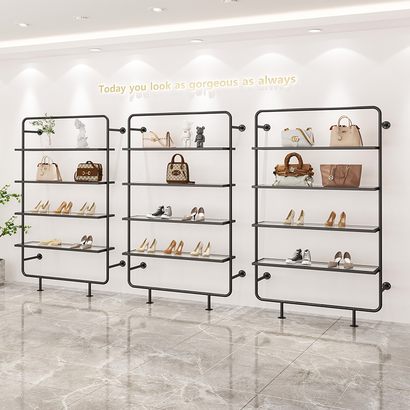 Luxury Bags In Store - Schuhgeschäft-Taschen-Präsentationsständer, schmiedeeiserner, luxuriöser, schwarzer, mehrstöckiger Schuhständer,