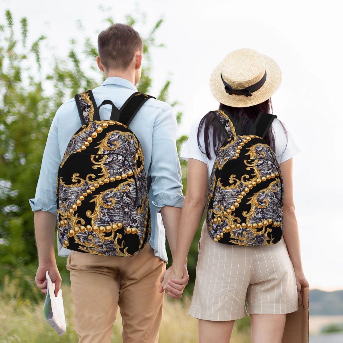 Luxury Bags Europe - Luxuriöser goldener europäischer floraler Barock-Rucksack für